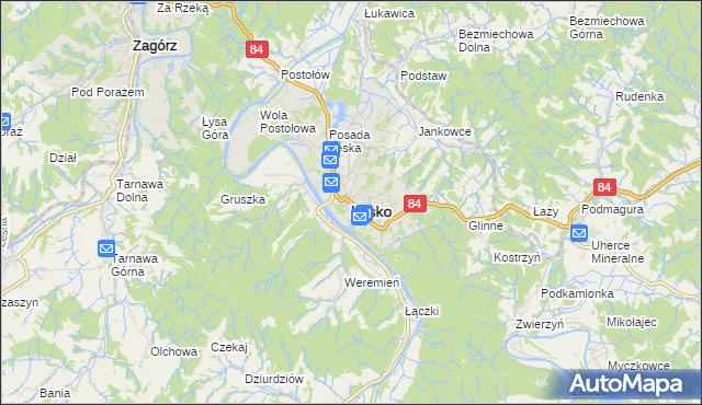 mapa Lesko, Lesko na mapie Targeo