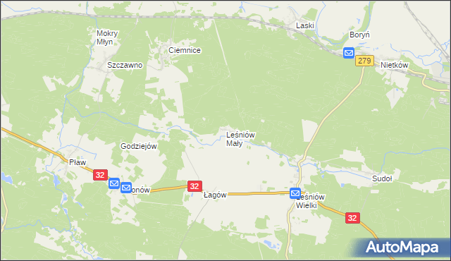 mapa Leśniów Mały, Leśniów Mały na mapie Targeo