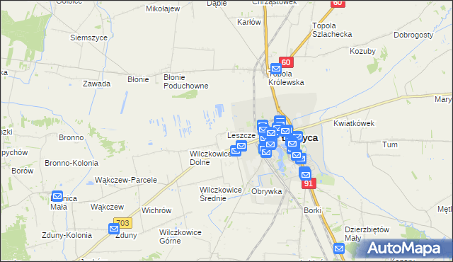 mapa Leszcze gmina Łęczyca, Leszcze gmina Łęczyca na mapie Targeo