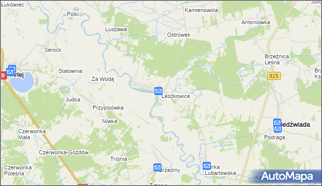 mapa Leszkowice gmina Ostrówek, Leszkowice gmina Ostrówek na mapie Targeo