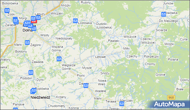 mapa Łętowe, Łętowe na mapie Targeo