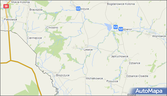 mapa Lewice gmina Branice, Lewice gmina Branice na mapie Targeo