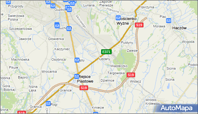 mapa Łężany gmina Miejsce Piastowe, Łężany gmina Miejsce Piastowe na mapie Targeo