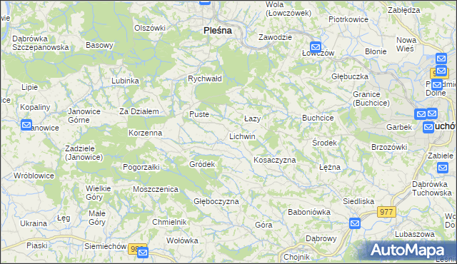 mapa Lichwin gmina Pleśna, Lichwin gmina Pleśna na mapie Targeo