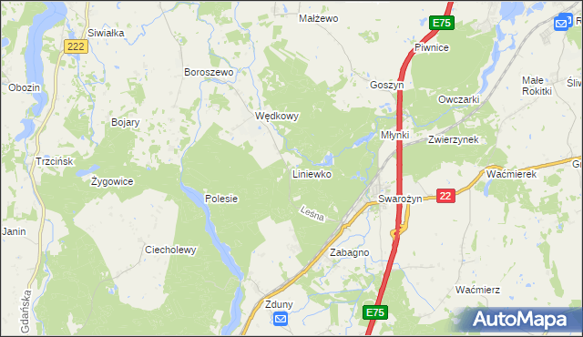 mapa Liniewko, Liniewko na mapie Targeo