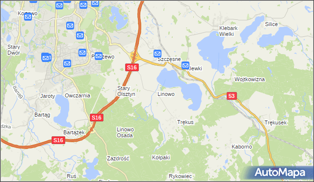 mapa Linowo gmina Purda, Linowo gmina Purda na mapie Targeo