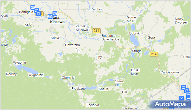 mapa Lipy gmina Stara Kiszewa, Lipy gmina Stara Kiszewa na mapie Targeo
