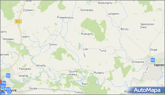 mapa Liski gmina Sępopol, Liski gmina Sępopol na mapie Targeo