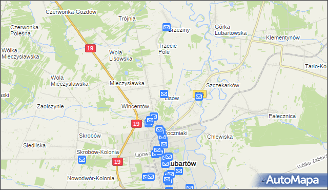 mapa Lisów gmina Lubartów, Lisów gmina Lubartów na mapie Targeo
