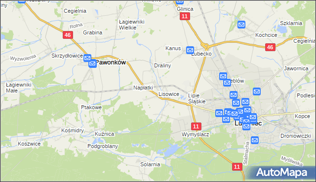 mapa Lisowice gmina Pawonków, Lisowice gmina Pawonków na mapie Targeo