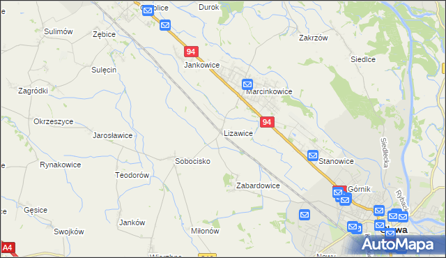 mapa Lizawice, Lizawice na mapie Targeo