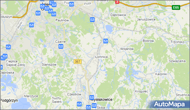 mapa Łomnica gmina Mysłakowice, Łomnica gmina Mysłakowice na mapie Targeo