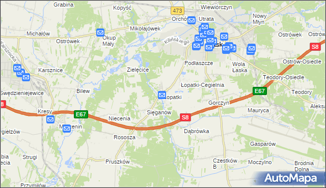 mapa Łopatki gmina Łask, Łopatki gmina Łask na mapie Targeo