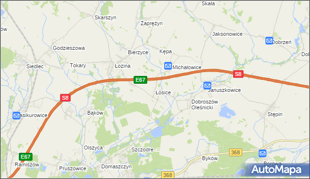 mapa Łosice gmina Długołęka, Łosice gmina Długołęka na mapie Targeo