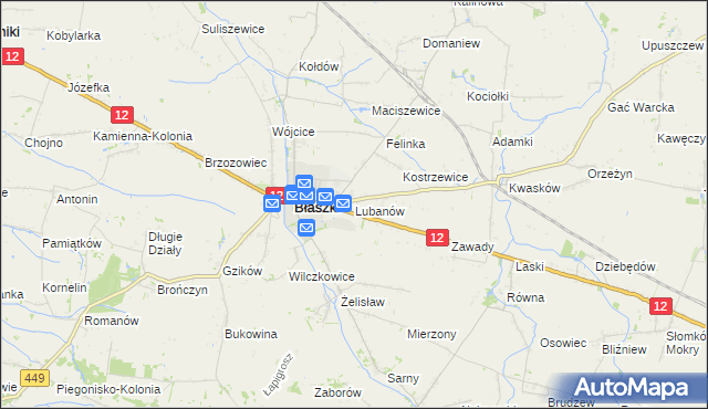 mapa Lubanów gmina Błaszki, Lubanów gmina Błaszki na mapie Targeo