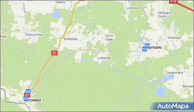 mapa Lubartów gmina Wymiarki, Lubartów gmina Wymiarki na mapie Targeo