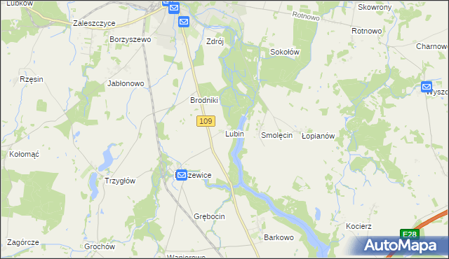 mapa Lubin gmina Gryfice, Lubin gmina Gryfice na mapie Targeo
