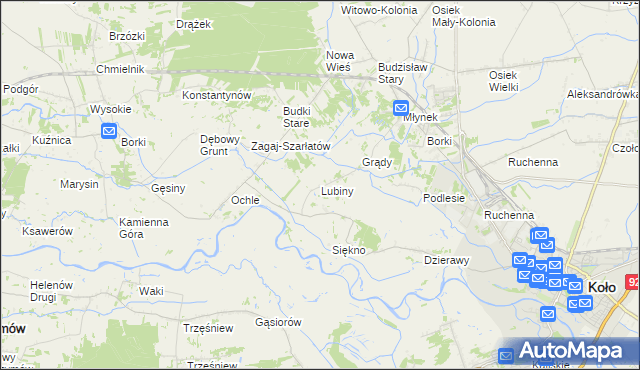 mapa Lubiny gmina Koło, Lubiny gmina Koło na mapie Targeo