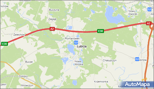 mapa Lubrza powiat świebodziński, Lubrza powiat świebodziński na mapie Targeo