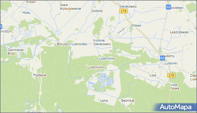 mapa Ludomicko gmina Ryczywół, Ludomicko gmina Ryczywół na mapie Targeo