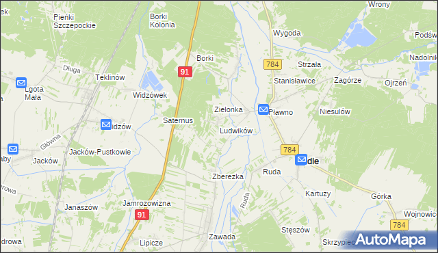 mapa Ludwików gmina Gidle, Ludwików gmina Gidle na mapie Targeo