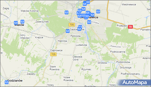 mapa Ludwików gmina Skierniewice, Ludwików gmina Skierniewice na mapie Targeo