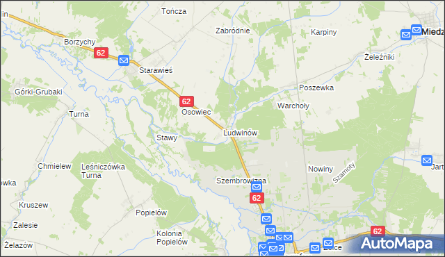 mapa Ludwinów gmina Liw, Ludwinów gmina Liw na mapie Targeo