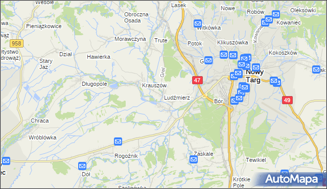 mapa Ludźmierz, Ludźmierz na mapie Targeo