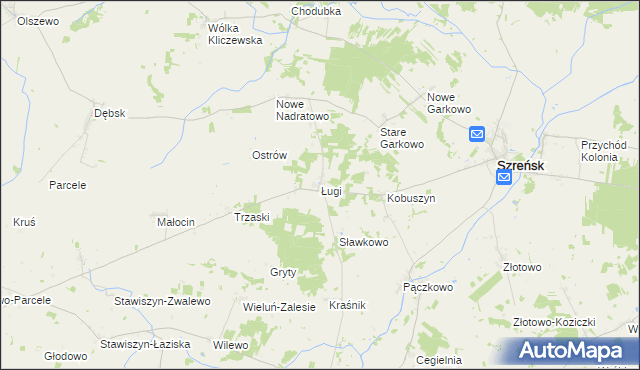mapa Ługi gmina Szreńsk, Ługi gmina Szreńsk na mapie Targeo