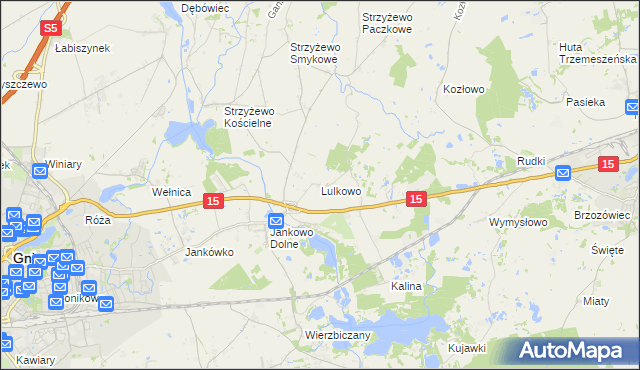 mapa Lulkowo gmina Gniezno, Lulkowo gmina Gniezno na mapie Targeo