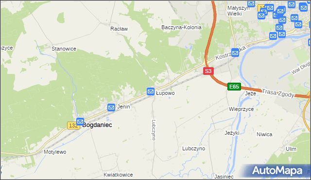 mapa Łupowo gmina Bogdaniec, Łupowo gmina Bogdaniec na mapie Targeo