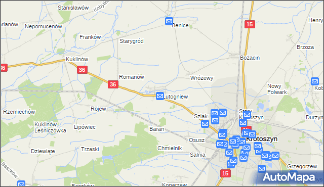mapa Lutogniew, Lutogniew na mapie Targeo