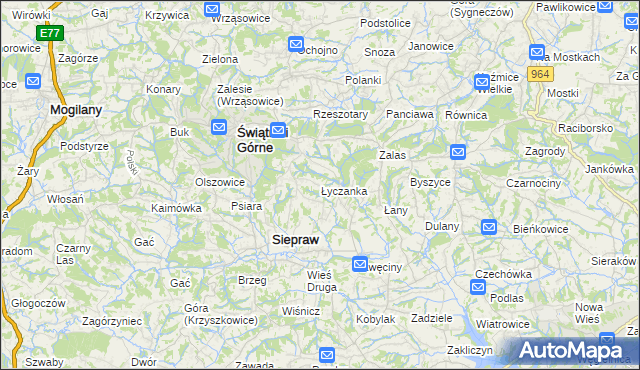 mapa Łyczanka gmina Siepraw, Łyczanka gmina Siepraw na mapie Targeo