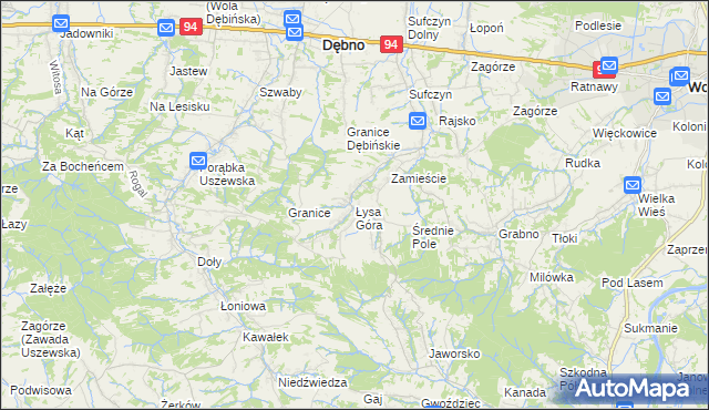 mapa Łysa Góra gmina Dębno, Łysa Góra gmina Dębno na mapie Targeo