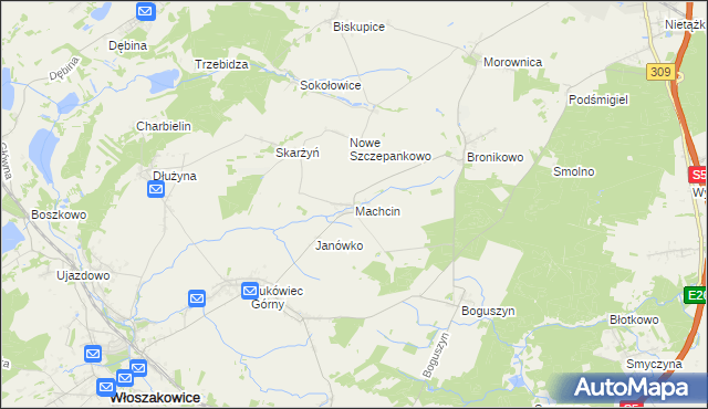 mapa Machcin gmina Śmigiel, Machcin gmina Śmigiel na mapie Targeo