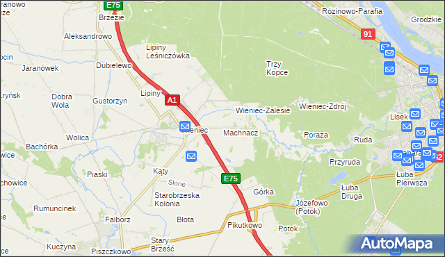 mapa Machnacz gmina Brześć Kujawski, Machnacz gmina Brześć Kujawski na mapie Targeo