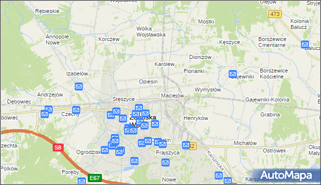 mapa Maciejów gmina Zduńska Wola, Maciejów gmina Zduńska Wola na mapie Targeo