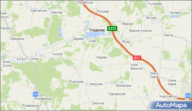 mapa Majdan gmina Trojanów, Majdan gmina Trojanów na mapie Targeo