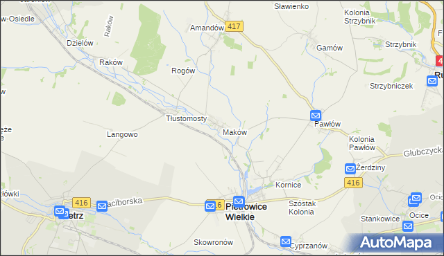 mapa Maków gmina Pietrowice Wielkie, Maków gmina Pietrowice Wielkie na mapie Targeo