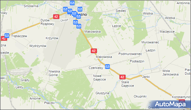 mapa Makowiska gmina Pajęczno, Makowiska gmina Pajęczno na mapie Targeo