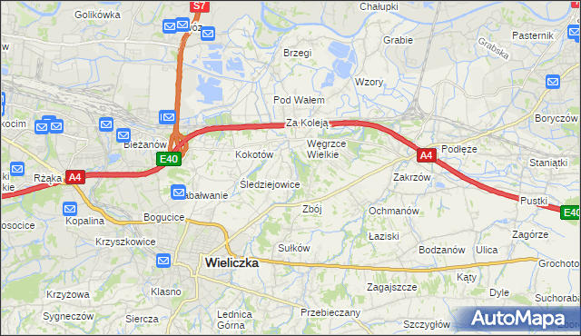 mapa Mała Wieś gmina Wieliczka, Mała Wieś gmina Wieliczka na mapie Targeo
