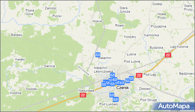 mapa Malachin, Malachin na mapie Targeo