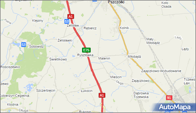 mapa Malenin gmina Tczew, Malenin gmina Tczew na mapie Targeo
