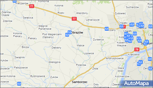 mapa Malice gmina Obrazów, Malice gmina Obrazów na mapie Targeo