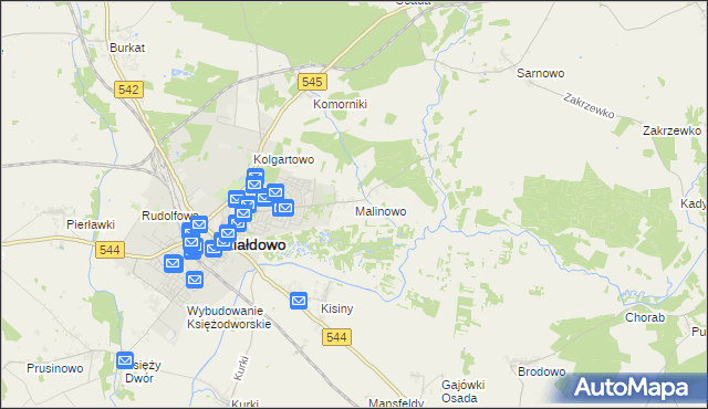 mapa Malinowo gmina Działdowo, Malinowo gmina Działdowo na mapie Targeo
