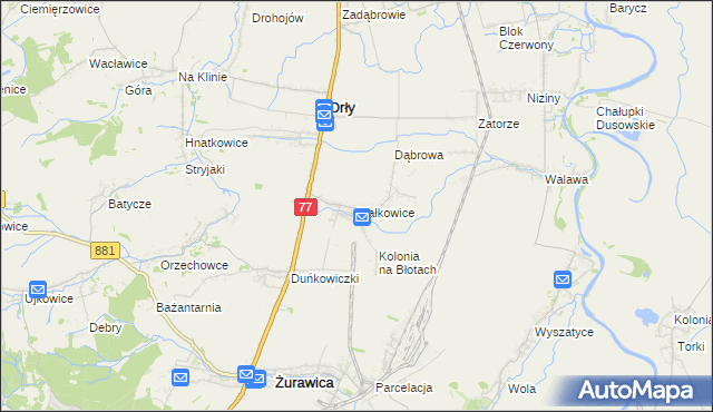 mapa Małkowice gmina Orły, Małkowice gmina Orły na mapie Targeo