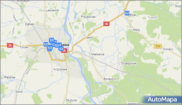 mapa Małowice, Małowice na mapie Targeo