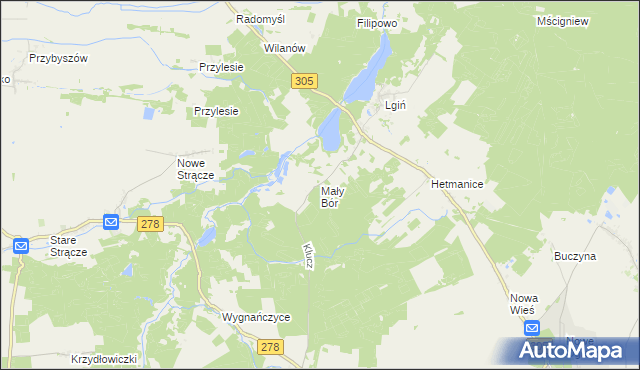 mapa Mały Bór gmina Wschowa, Mały Bór gmina Wschowa na mapie Targeo
