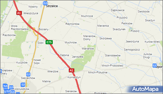 mapa Marianów gmina Strzelce, Marianów gmina Strzelce na mapie Targeo