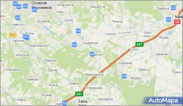 mapa Marynin gmina Grodzisk Mazowiecki, Marynin gmina Grodzisk Mazowiecki na mapie Targeo